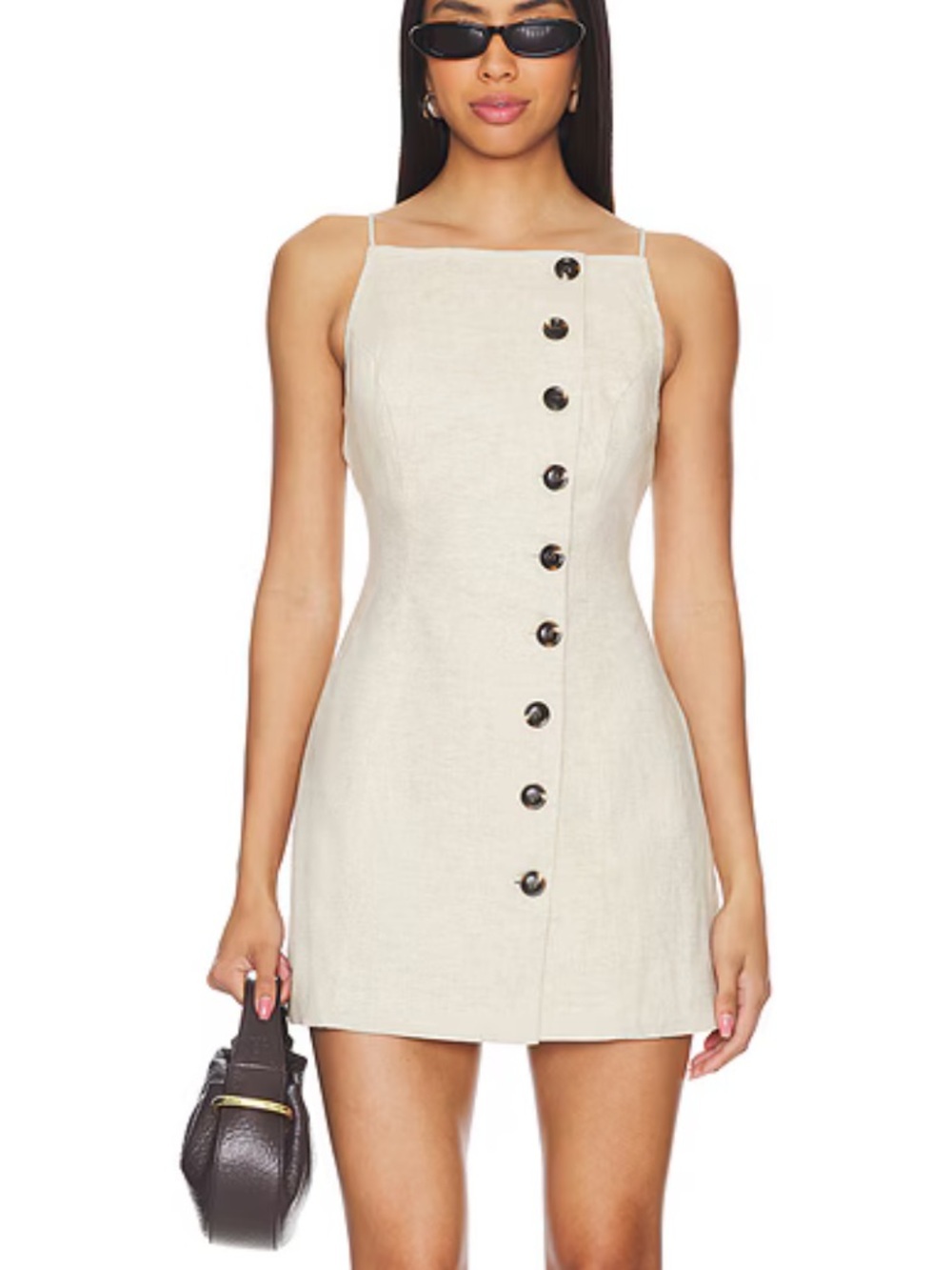 SNDYS Allegra Linen Mini Dress Natural Button-Down Revolve NWT M